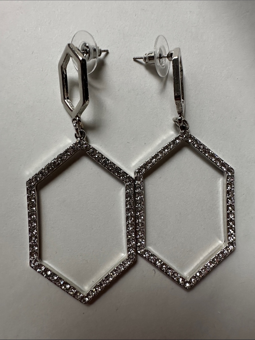 Silver Hexagon Crystal Drop Earrings - Women Jewelry